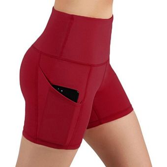 Pantalones cortos deportivos de cintura alta con bolsillo para mujer,mallas para Yoga,correr,gimnasio,Fitness #gray 