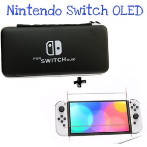 Estuche Rigido Viaje + Vidrio Templado Nintendo Switch Oled Negro