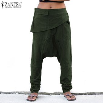 ejercito verde Pantalones Casual ZANZEA verano de las mujeres Pantalones del club del partido flojo holgado largo Harem 