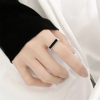 Venta Black Galze Line Geometry Ajustable Ring S925 Silver 