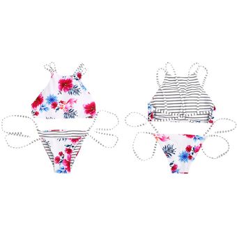 Retro impresión Split Femenino Bikini Set Cómodo traje de playa femenino 