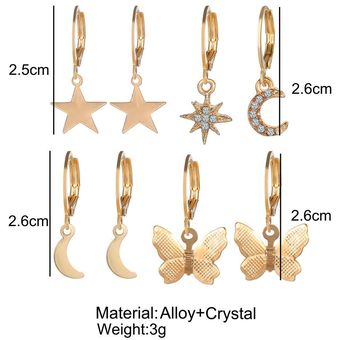 1pair Gold Star Moon Butterfly Collar Pendientes Crystal S 