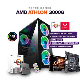 TORRE GAMER AMD ATHLON 3000G 16GB RAM SSD 512G BOARD B450 WIFI