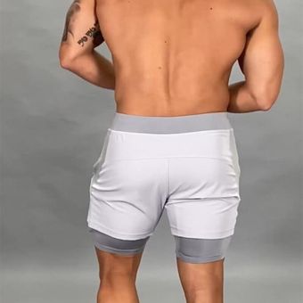Doble capa Jogger pantalones cortos hombres 2 en 1 pantalones cortos gimnasios Fitness construido-en el bolsillo de las Bermudas de secado rápido playa Shorts Hombre Pantalones de chándal #black 