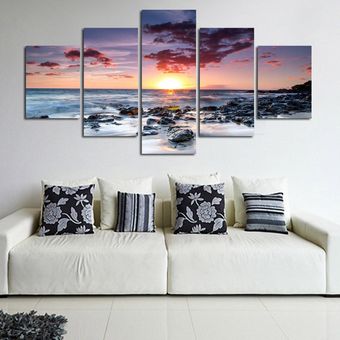 5 piezas de arte de pared lienzo puesta de sol mar cuadro de arte de pared lienzo pintura decoración del hogar cuadros de pared para sala de estar sin marco 