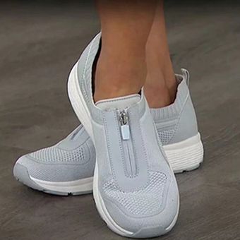 Zapatillas Planas De Malla Transpirable Para Mujer-gris 