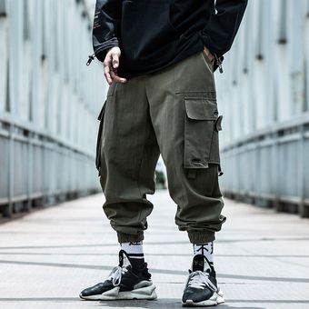 Pantalones Cargo negros de Hip-Hop para hombre  ropa de calle harén .. 