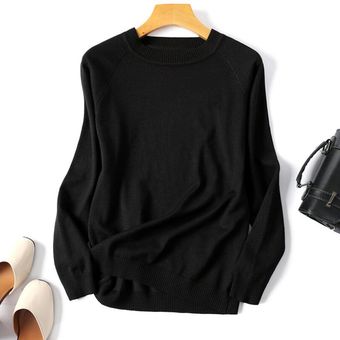 Suéter de manga larga a rayas para mujer Jersey de punto con cuello redondo Jersey coreano otoño e invierno, Tops blanco #Big Black 