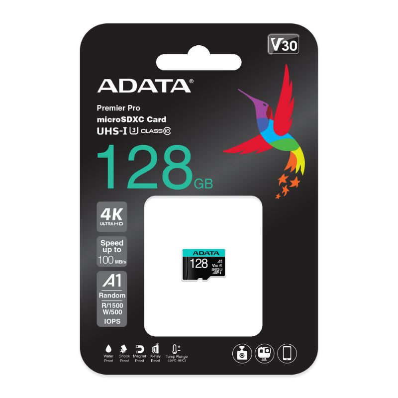 ADATA Tarjeta de Memoria Micro SDXC con Adaptador 128GB Color Negro con Azul Agua Clase 10