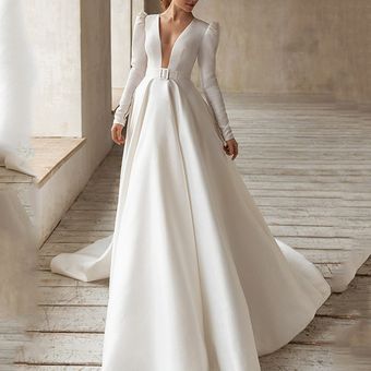 Vestido de novia largo de lujo con cuello en V profundo para mujer vestido  blanco de fiesta elegante para baile de graduación boda club nocturno |  Linio Perú - QI506FA17W0FXLPE