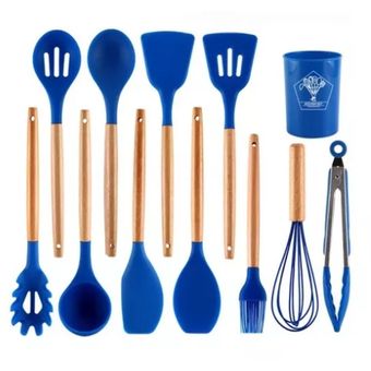 Set 12 Utensilios De Cocina Silicona Resistente Calor Juego Gris GENERICO