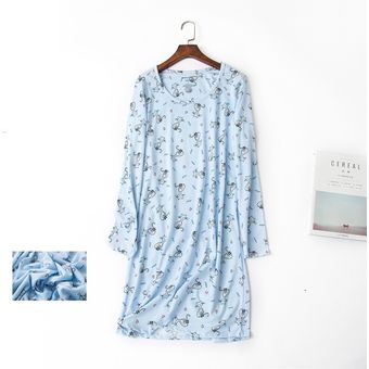 Camisón de algodón de manga larga con estampado de gato para mujer,ropa de dormir con cue #Style 3 