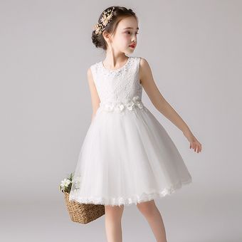 Blanco Vestido de princesa sin mangas para niñas 