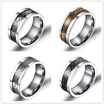 Qianbei 8 Mm Anillo De Titanio Celtic Dragon Fibra De Hombre 