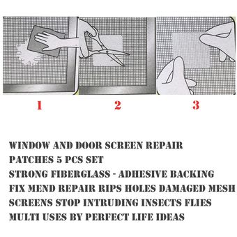 5 paquets de correcteurs de fenêtre de filet antiadhésifs pour la maison anti-moustiques insectes réparation d'écran Patch mural autocollants de fenêtre en maille pratique 