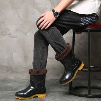 calzado de trabajo antiaceite para hombre antideslizante impermeable Botas de lluvia para hombre calzado de trabajo para la cocina calzado para lavado de coches lluvioso JUN（#Thickened） 