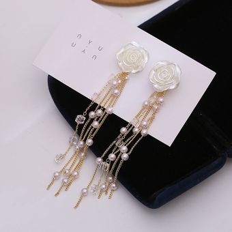 Nuevos Pendientes De Flecos De Perlas Elegantes Con Largos 