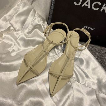 Sandalias de tacón bajo finas para mujer zapatos de punta abierta al tobillo-Amarillo 