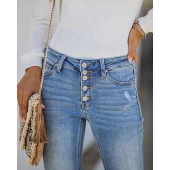 Jeans Bootcut Acampanados Con Agujeros Para Mujer 