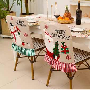 Cubierta de silla de lino Inicio Ambiente de Navidad Santa Silla Cubierta Decoración 