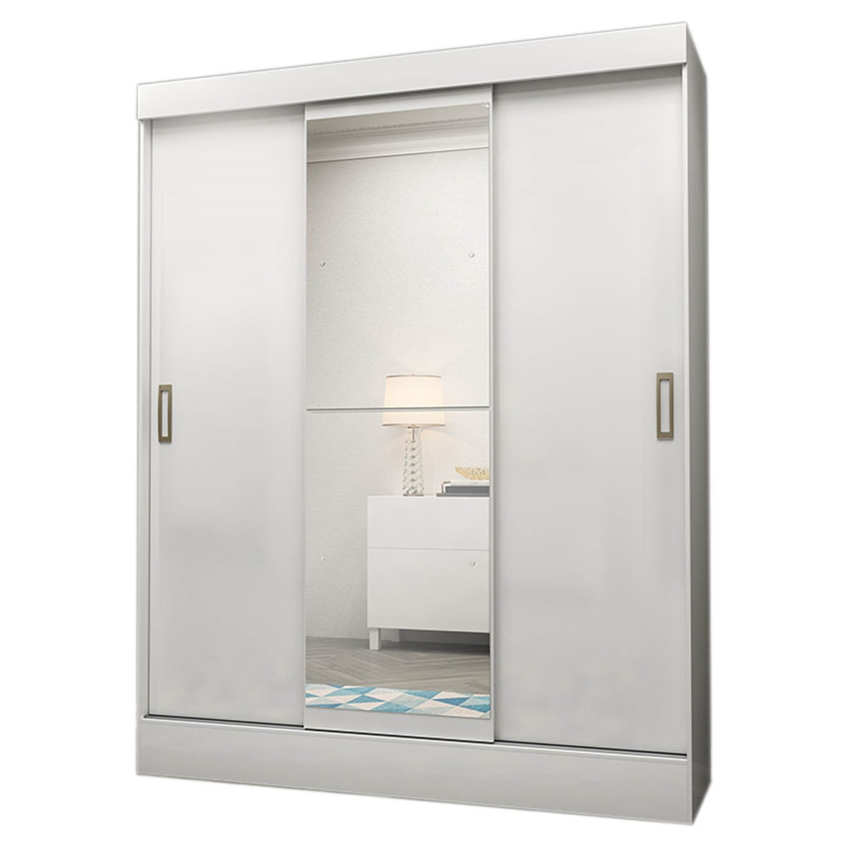 Ropero Closet Moderno con Espejo 3 Puertas  2 Cajones Internos Rieles Metalicos Color Blanco 3537-1 