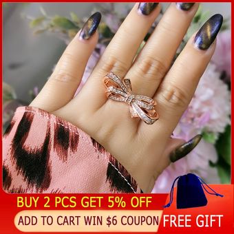 Sinery Romantic Great Butterfly Crystal Ring Rose Gold Color 