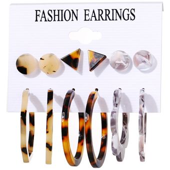 1 Conjunto De 6 Paresjuegos De Aretes Acrílicos Marrón Para 