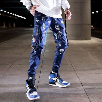 Pantalones largos de Hip Hop para hombre,ropa de calle de moda,Color de costura,cintura elástica,Cargo,novedad #7 