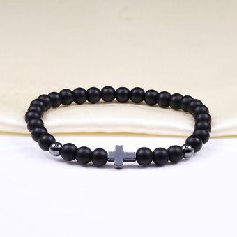 Pulsera Con Cuentas De 6 Mm Charm Pave Cz Crown Ball Cruzada 