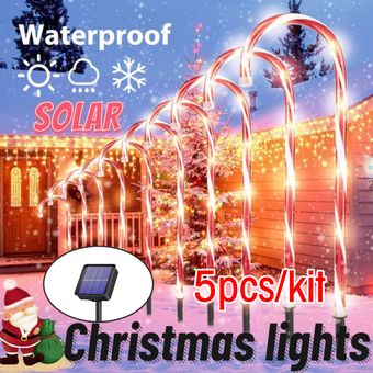 Luces de bastón de caramelo navideñas Carga solar al aire li 