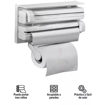 Dispensador de papel de cocina con cortador 6 en 1, organizador de papel de  aluminio y plástico con soporte para rollo, soporte de almacenamiento de