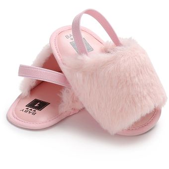 Zapatos de cuna de suela suave para recién nacidos zapatillas de piel esponjosa Sandalias de tacón plano 