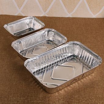 10 Uds. Bandeja de papel de aluminio desechable con forma de rectángulo contenedores de comida con tapas de aluminio sin tapa 