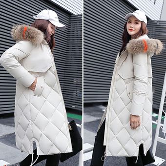 Sólido color de la capa larga de las mujeres del estilo de invierno espesamiento delgado abajo chaqueta del algodón 