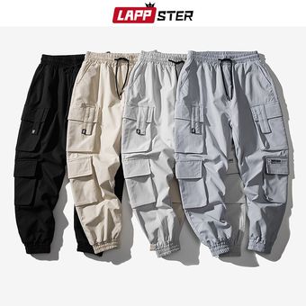 para hombre Pantalones Streetwear Joggers para hombre Hip Hop Negro Pantalones deportivos masculinos Fashions coreanas Harajuku Pockets pantalón 5XL #Grey White 