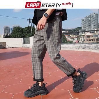 Juventud Streetwear a cuadros negro pantalones hombres Camisetas De hombres directamente los hombres de pantalones Harem coreano pantalones de Hip Hop de talla grande #W3 