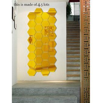 12pcs 3D hexagonal marco estéreo fondo del espejo etiqueta de la pared de la sala oro 