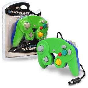 Control alámbrico Cirka Verde con Azul Para wii  Gamecube
