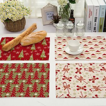 Mantel Individual de lino para mesa de Navidad 40x30cm almohadilla antiescaldado accesorios decorativos para comedor o cocina 