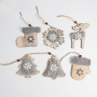 Ciervo Santa Claus copo de nieve madera Natural Navidad ornamentos c 