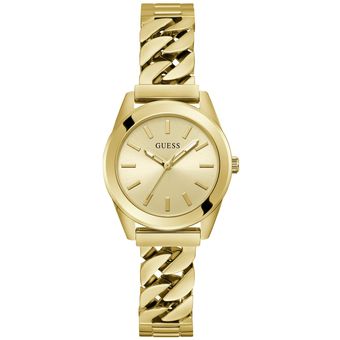 RELOJ GUESS MUJER MULTIFUNCIÓN ACERO DORADO BISEL AZUL Y PIEL