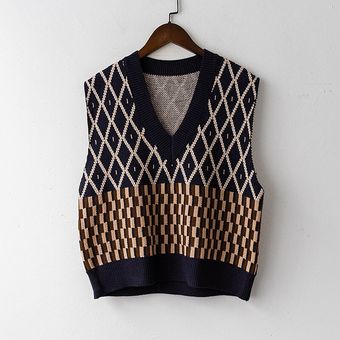 Chaleco Retro suéter para mujer chaleco tejido con(#Picture) novedad de otoño invierno Chaleco Retro suéter para mujer chaleco tejido con(#Picture) novedad de otoño invierno