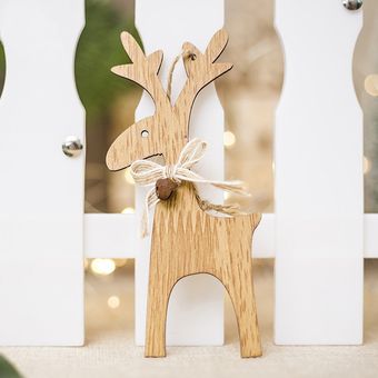 Ciervo Santa Claus copo de nieve madera Natural Navidad ornamentos c 