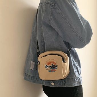 bolso de hombro con solapa Casual para mujer #Khaki bolso # AF Bolsos de lona para mujer bolsos para teléfono bolsos morrales sencillos Mini bolso coreano para estudiante 