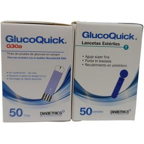 50 Tirillas De Prueba Glucoquick G30A + 50 Lancetas