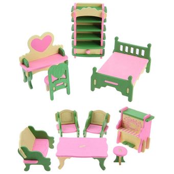 2 juegos de muebles de casa de muñecas de madera para bebés casa de m 