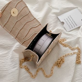 12x5.5x9.5cm Bolso con solapa cuadrada con cadena y patrón de cocodrilo 