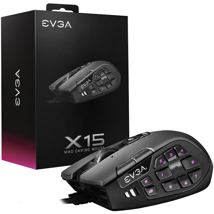 Mouse Gamer EVGA X15 MMO Gaming 16000dpi 20 botones 8K RGB USB 904-W1-15BK-K3