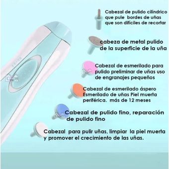 Lima de uñas bebe, Lima de Uñas Eléctrica para Bebés ,6 Cabezas  Intercambiables de Pulido y Recorte BEB, Moda de Mujer