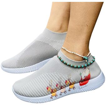Mujeres calcetines Zapatillas deportivas de malla slip on casuales Gris 